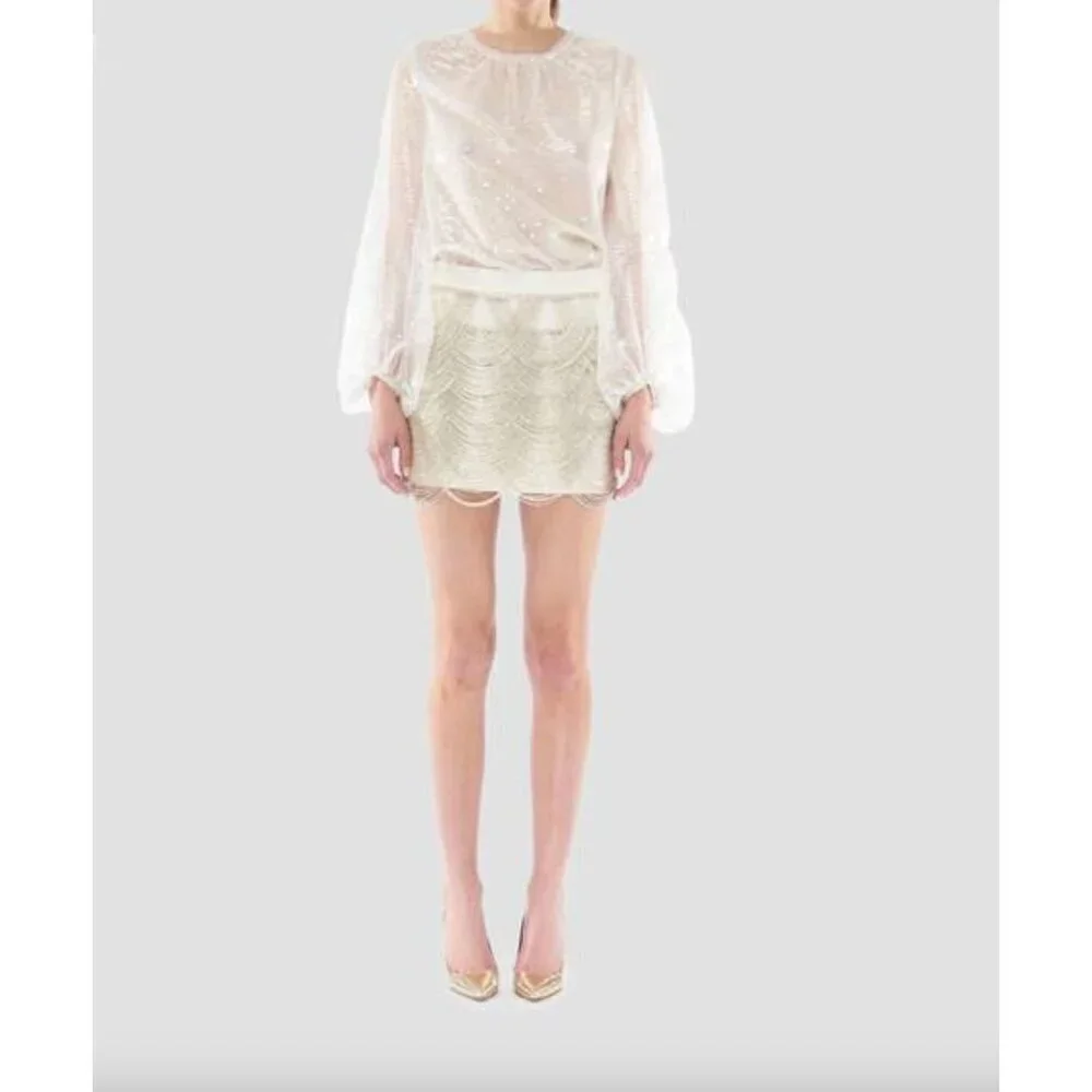 Le Superbe Sparkling Femme Sequin Sheer Blouse Sheer White Womens Size 2